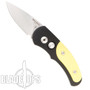 Pro-Tech J4 Cali-Legal Auto Knife, Yellow Inlay Handle, Plain Edge Satin Blade, PT4448