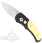 Pro-Tech J4 Cali-Legal Auto Knife, Yellow Inlay Handle, Plain Edge Satin Blade, PT4448