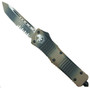 Microtech Tan Camo Combat Troodon OTF Knife,Tanto Combo Blade, 144-2TC