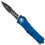 Microtech Blue Troodon Double Edge OTF Knife, Combo Edge Dagger Blade, MT138-2BL
