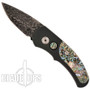ProTech Damascus Custom J4 Cali-Legal Auto Knife, Abalone Inlay