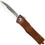 Microtech 142-6TA Tan Combat Troodon D/E OTF Auto Knife, Full Serrated Satin Blade