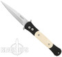 Pro-Tech The Don Auto Knife, Plain Blade with Black Bolsters and Ivory Micarta Inlays
