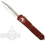 Microtech Red Ultratech OTF, Plain/Full-Serrated Double Edge Satin Blade