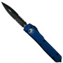 Microtech 122-2CCBL Blue Contoured Ultratech D/E OTF Auto Knife, Black Combo Blade FRONT VIEW