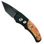 Pro-Tech Runt J4, PT5407, Black Tanto Blade, Black Handle with Maple Burl Inlay Front View