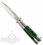 Transformer Butterfly Knife, Green Pearlex Handle, Satin Blade