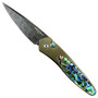 Pro-Tech Custom Bronze Newport Titanium Auto Knife, Mosaic Abalone, Damascus Blade FRONT VIEW