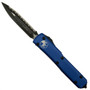 Microtech 122-3CCBL Blue Contoured Ultratech D/E OTF Auto Knife, Full Serrated Black Blade