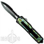 Top Gun OTF Knife, Blue Faux Abalone Handle, Black Double Edge Blade