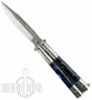 Transformer Butterfly Knife, Blue Pearlex Handle, Satin Blade