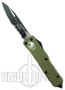 Microtech UTX-85 OTF Knife, DLC Black Part Serrated Edge, Green Handle, MT125-2GR
