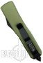 Microtech UTX-85 OTF Knife, DLC Black Part Serrated Edge, Green Handle, MT125-2GR