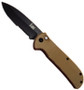 Benchmade H&K Mini Automatic Knife, Sand Colored Handle, Black Part Serrated Blade