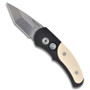 Pro-Tech Runt J4, Stonewash Tanto Blade,  Black Handle with Ivory Micarta Inlay, PT5451