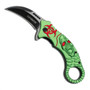 Z-Hunter Karambit Folding Assist Knife, Green w/ Red Biohazard, Plain Blade