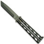 Bear & Son 114A Silver Vein Tanto Balisong Butterfly Knife, Bead Blast Blade