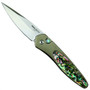 Pro-Tech Custom Bronze Newport Titanium Auto Knife, Mosaic Abalone, CPM-S35VN Satin Blade FRONT VIEW