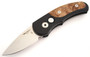 Pro-Tech Runt J4, Satin Plain Blade, Maple Burl Handle