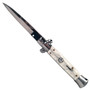 Godfather White Marble Italian Stiletto Auto Knife, Satin Blade