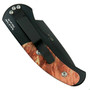 Pro-Tech Runt J4 Tanto Auto Knife, Dyed Box Elder Burl, Black Blade Back View