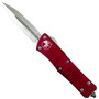 Microtech Red Troodon Dagger OTF Auto Knife, Stonewash Blade Open View