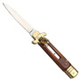 Leverletto Stiletto Faux Rosewood Auto Knife, Satin Blade FRONT VIEW