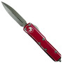 Microtech Distressed Red UTX-85 Dagger OTF Auto Knife, Apocalyptic Stonewash Blade