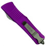 Microtech Violet Troodon Dagger OTF Auto Knife, Satin Serrated Blade, clip view