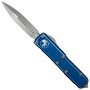 Microtech Distressed Blue UTX-85 Dagger OTF Auto Knife, Apocalyptic Stonewash Blade