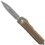 Microtech Distressed Tan UTX-85 Dagger OTF Auto Knife, Apocalyptic Stonewash Blade