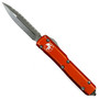 Microtech Distressed Orange Ultratech Dagger OTF Auto Knife, Apocalyptic Stonewash Serrated Blade 