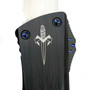 Marfione Custom Combat Troodon Anodized Hefted Alloy, Two Tone Stonewash Compound Grind Blade, Logo View