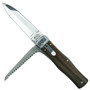 Mikov 241 Predator Rosewood Handle Leverlock Auto Knife, Single Edge Dagger with Saw Blade
