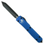 Microtech Blue Spartan Ultratech OTF Knife, Black Double Tanto Blade