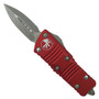 Microtech Red Mini Troodon CA Legal OTF Auto Knife, Apocalyptic Stonewash Blade