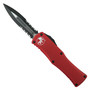 Microtech Red Hera OTF Knife, DLC Black Part Serrated Dagger Blade