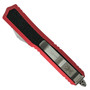 Microtech Signature Series Red Makora OTF Knife,  Stonewash Dagger Blade, Clip View