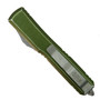 Microtech Distressed OD Green Ultratech OTF Knife, Stonewash Serrated Dagger Blade, Clip View