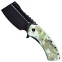 Kizer XL Korvid Jade Camo Linerlock Folding Knife, Black Stonewash Cleaver Blade
