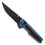 Kansept Knives EDC Tac Black Titanium Blue Rose Pattern Carbon Fiber Flipper Knife, Black Stonewash Trailing Point Blade