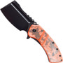 Kansept XL Korvid Orange DigiCamo Linerlock Folding Knife, Black Stonewash Cleaver Blade