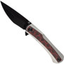 Kansept Knives Kratos Bead Blasted Titanium Red and Black Carbon Fiber Inlays Frame Lock Flipper Knife, Black Stonewashed Blade