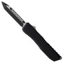 EOS Black Anodized Aluminum Auto Harpoon OTF Knife,  Two-Tone Tanto Blade