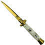Godfather White Marble Automatic Knife, Gold Blade