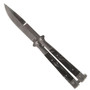 Black Pearlized Insert Butterfly Knife , Mirror Polished Drop Point Blade