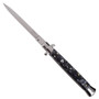 XL Godfather Black Marble Stiletto Switchblade Knife, Satin Blade