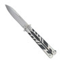 Two-Tone Silver and Black Butterfly Knife, Satin Spear Point Blade