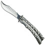 Recurve Textured Silver Butterfly Knife, Satin Blade