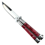 Red Pearlized Insert Butterfly Knife, Mirror Polished Drop Point Blade
